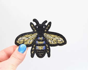 Metallic Embroidered Royal Bee Patch – Iron On Appliqué