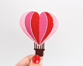 Heart Hot Air Balloon Patch Iron on Pink and Red Heart Hot Air Balloon Patch Embroidered Balloon Patch Badge Motif Appliqué Clothes - 7