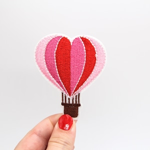 Herz Heißluftballon Aufbügler Eisen auf rosa und rot Herz Heißluftballon Aufnäher bestickt Ballon Aufnäher Abzeichen Motiv Applikation Kleidung - 7