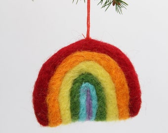 Décoration arc-en-ciel en feutre suspendue pour arbre de Noël de qualité mignonne 100 % laine feutrée fait main amusante décoration originale ornement d'arbre de Noël fierté