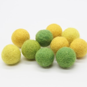 10 x 2cm pompons de feltro amarelo e verde sortidos - feitos à mão 100% lã - pompons de feltro 20mm contas de feltro pompons