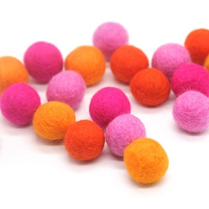 Zesty Hot Pink & Orange Pom Pom Palette - 20 balls - 1cm, 1.5cm, or 2cm Wool Felt Balls in 100% Wool Handmade Felt Balls Pom Poms Felt Beads