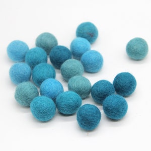 Teal Blues Pom Pom Palette - 20 balls -  1cm, 1.5cm, or 2cm Wool Felt Balls in 100% Wool Handmade Felt Balls Pom Poms Felt Beads