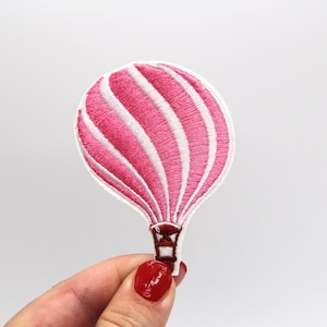Pink Hot Air Balloon Patch Iron on Pink Striped Hot Air Balloon Patch Embroidered Balloon Patch Badge Motif Appliqué Clothes Patch - 6