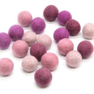 Pink and Heather Pom Pom Palette - 20 balls - 1cm, 1.5cm, or 2cm Wool Felt Balls in 100% Wool Handmade Felt Balls Pom Poms Felt Beads