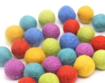Muted Rainbow Wool Felt Balls – Handmade Pom Poms, Craft Beads