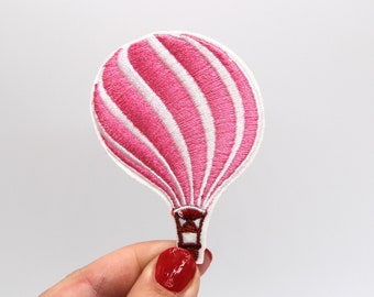 Pink Hot Air Balloon Patch Iron on Pink Striped Hot Air Balloon Patch Embroidered Balloon Patch Badge Motif Appliqué Clothes Patch - 6