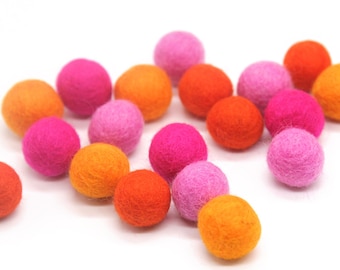 Zesty Hot Pink & Orange Pom Pom Palette - 20 balls - 1cm, 1.5cm, or 2cm Wool Felt Balls in 100% Wool Handmade Felt Balls Pom Poms Felt Beads