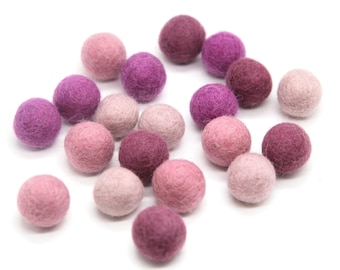 Pink and Heather Pom Pom Palette - 20 balls - 1cm, 1.5cm, or 2cm Wool Felt Balls in 100% Wool Handmade Felt Balls Pom Poms Felt Beads