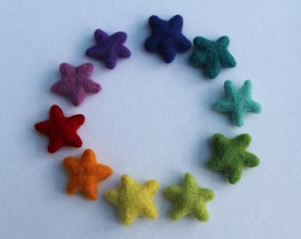Wool Felt Stars in Assorted Rainbow Colours 10, 20, 30, 40 or 50 pcs- 100% Wool Handmade Felt Stars- Felt Pom Poms Pompoms