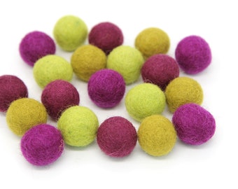 Vintage Green & Plum Wine Palette - 20 balls 1cm, 1.5cm, or 2cm Wool Felt Balls in 100% Wool Handmade Felt Balls Pom Poms Beads