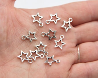 Set of 10 Star Pentagram Charms 10 x Silver Star Charm Metal Bracelet Jewellery Making Supplies DIY Craft Necklace Keychain Earrings Pendant