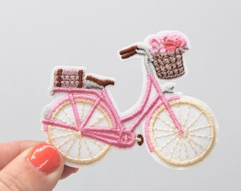 Écusson brodé pour vélo – appliqué thermocollant, motif vélo rose