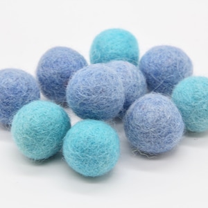 10 x 2cm Felt Balls in Assorted Light Blues - Handmade 100% Wool - Felt Pom Poms 20mm Felt Beads
