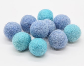 10 x 2cm Felt Balls in Assorted Light Blues - Handmade 100% Wool - Felt Pom Poms 20mm Felt Beads