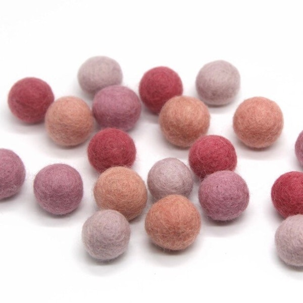 Pink & Peach Pom Pom Palette - 20 Bälle - 1cm, 1,5cm oder 2cm Wollfilzpom-Poms aus 100% Wolle Handgefertigte Filzpom-Poms Filzpom-Poms Filzperlen