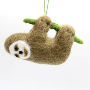 Hanging Felt Sloth Decoration for Christmas Tree Cute Quality 100% Wool Felt Felted Handmade Fun Quirky Xmas Decor Tree Ornament Handmade