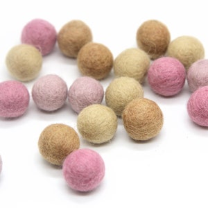 Pink Neutrals Pom Pom Palette - 20 balls -  1cm, 1.5cm, or 2cm Wool Felt Balls in 100% Wool Handmade Felt Balls Pom Poms Felt Beads