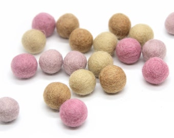 Pink Neutral Wool Felt Balls – Handmade Pom Poms, Craft Beads (20pc)