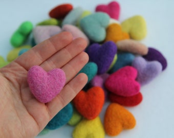 Handmade Wool Felt Hearts, Assorted Colors, Craft Supplies (30mm)