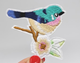 Bluebird Aufnäher - Bügelbild Bluebird Aufnäher - Gestickter Vogel Aufnäher Aufbügler Vogel Motiv Applikation Kleidung Patch niedlich - 84