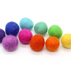 10 x 2cm Felt Balls in Bright Rainbow Colours - 100% Wool Handmade Felt Pom Poms - Sold in Packs of Ten Pompoms