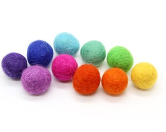 Rainbow Felt Balls 2cm – 10 Handmade Wool Pom Poms