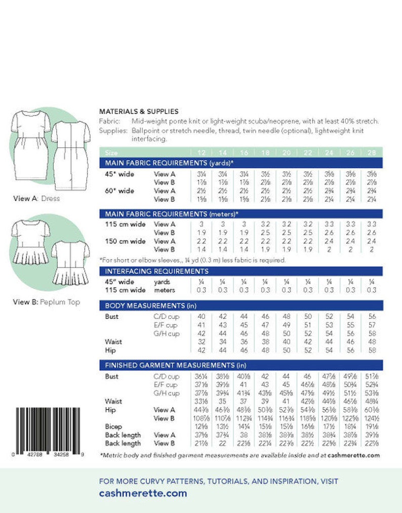 Pembroke Dress and Tunic Pattern By Cashmerette Sewing for Curves Dressmaking for Curves Brand New Printed Paper Pattern Sewing for Women