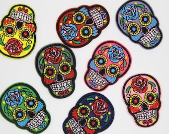 Sugar Skull Patch Iron on Embroidered Sugarskull Halloween Day of the Dead Patch Iron on Badge Motif Appliqué Clothes Patch Mexican - 40