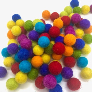 50 x 1cm Wool Felt Balls Assorted Rainbow Colours - 100% Wool Handmade Felt Balls - Felt Pom Poms Pompoms