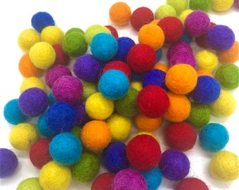 50 Rainbow Wool Felt Balls - Handmade Pom Poms (1.5cm)