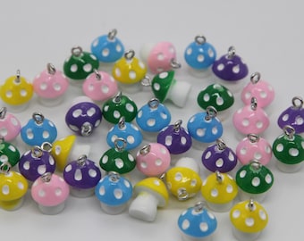 Resin Mushroom Charms: Colorful Toadstools for DIY Jewelry, 15mm, Set of 5