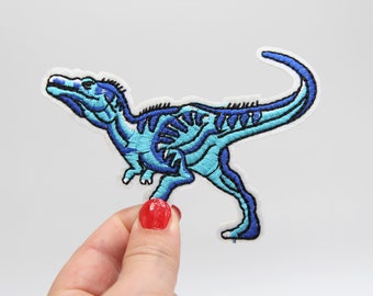 Blauer Baryonyx Dinosaurier Aufnäher – Gestickte Dino Applikation
