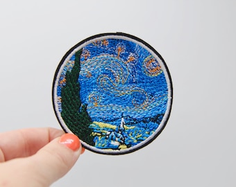 Van Gogh Starry Night Embroidered Patch – Iron-On Emblem Appliqué