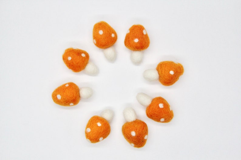 Orange Wool Felt MushroomsToadstools Each Measures Approx 4.5cm-5cm Sold Individually