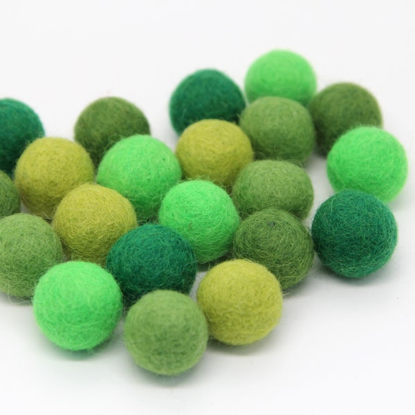 Green Pom Pom Palette - 20 balls - 1cm, 1.5cm, or 2cm Wool Felt Balls in 100% Wool Handmade Felt Balls Pom Poms Felt Beads