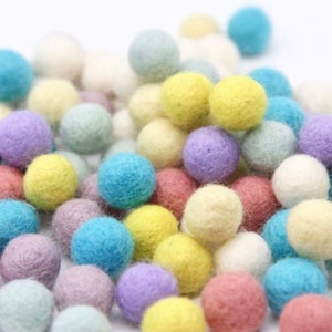 50 x 1cm Wool Felt Balls Assorted Pastel Easter Colours - 100% Wool Handmade Felt Balls - Felt Pom Poms