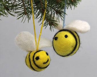 Handmade Felt Bee Christmas Ornament: 100% Wool, Quirky Xmas Decor