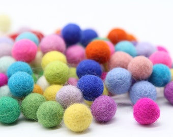 50 x 1.5cm Wool Felt Balls Assorted Light and Bright Colours - 100% Wool Handmade Felt Balls - Felt Pom Poms Pompoms