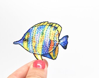 Sequin Tropical Fish Patch - Iron on Angelfish Patch - Sea Life/ Sea Creatures/Under the Sea Patches - Fish Badge - Iridescent Fish - 76
