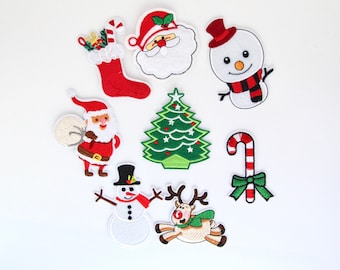 Ecusson thermocollant personnage de Noël – Père Noël, bonhomme de neige, appliqué d'arbre