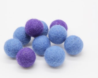 10 x 2cm Felt Balls in Assorted Blue and Purple - Handmade 100% Wool - Felt Pom Poms 20mm Felt Beads Pompoms