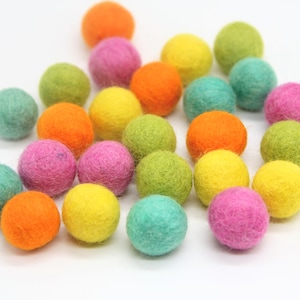 Sherbet Rainbow Pom Pom Palette - 20 balls -  1cm, 1.5cm, or 2cm Wool Felt Balls in 100% Wool Handmade Felt Balls - Felt Pom Poms Felt Beads