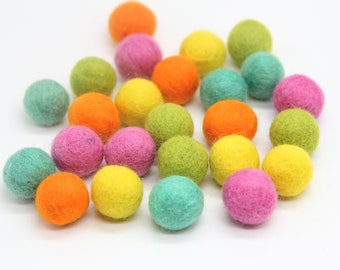 Sherbet Rainbow Wool Felt Balls – 1cm/1.5cm/2cm, Handmade Pom Poms (Set of 20)