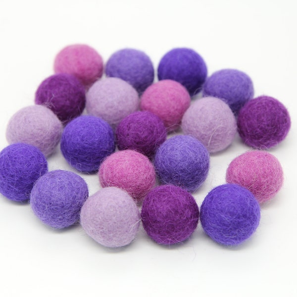 Purple Pom Pom Palette - 20 balls - 1cm, 1.5cm, or 2cm Wool Felt Balls in 100% Wool Handmade Felt Balls Pom Poms Felt Beads