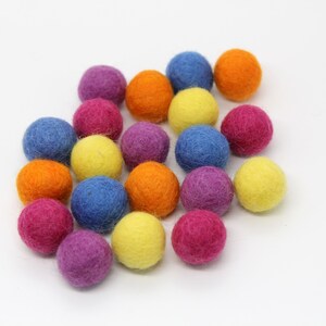 Multi Brights Pom Pom Palette - 20 balls - 1cm, 1.5cm, or 2cm Wool Felt Balls in 100% Wool Handmade Felt Balls Pom Poms Felt Beads