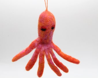 Hanging Felt Octopus Decoration for Christmas Tree Cute Quality 100% Wool Felt Felted Handmade Fun Quirky Xmas Decor Tree Ornament Handmade