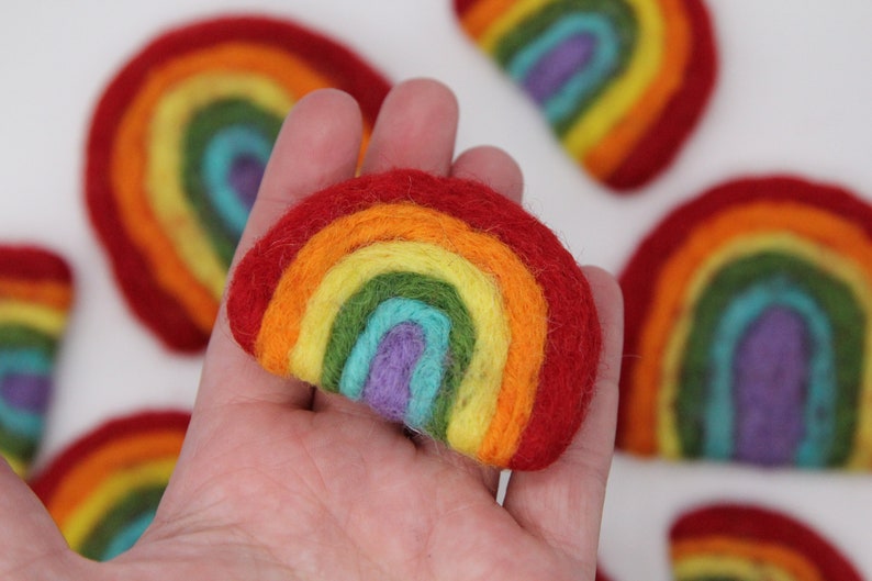 Bright Wool Felted Rainbow Sold Individually Small or Large Sizes Handmade 100% Wool Baby Mobile Supplies DIY Garland Pride Decorations image 2