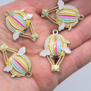 Hot Air Balloon Charm - Enamel Pastel Balloon Charm Enamel Metal Charm Bracelet Jewellery Supplies Necklace Charm Gold Chain Pendant