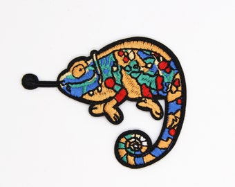 Chameleon Patch - Iron on Colourful Chameleon Patch Embroidered Lizard Patch Badge Chameleon Motif Appliqué Clothes Patch Cute Jacket 125